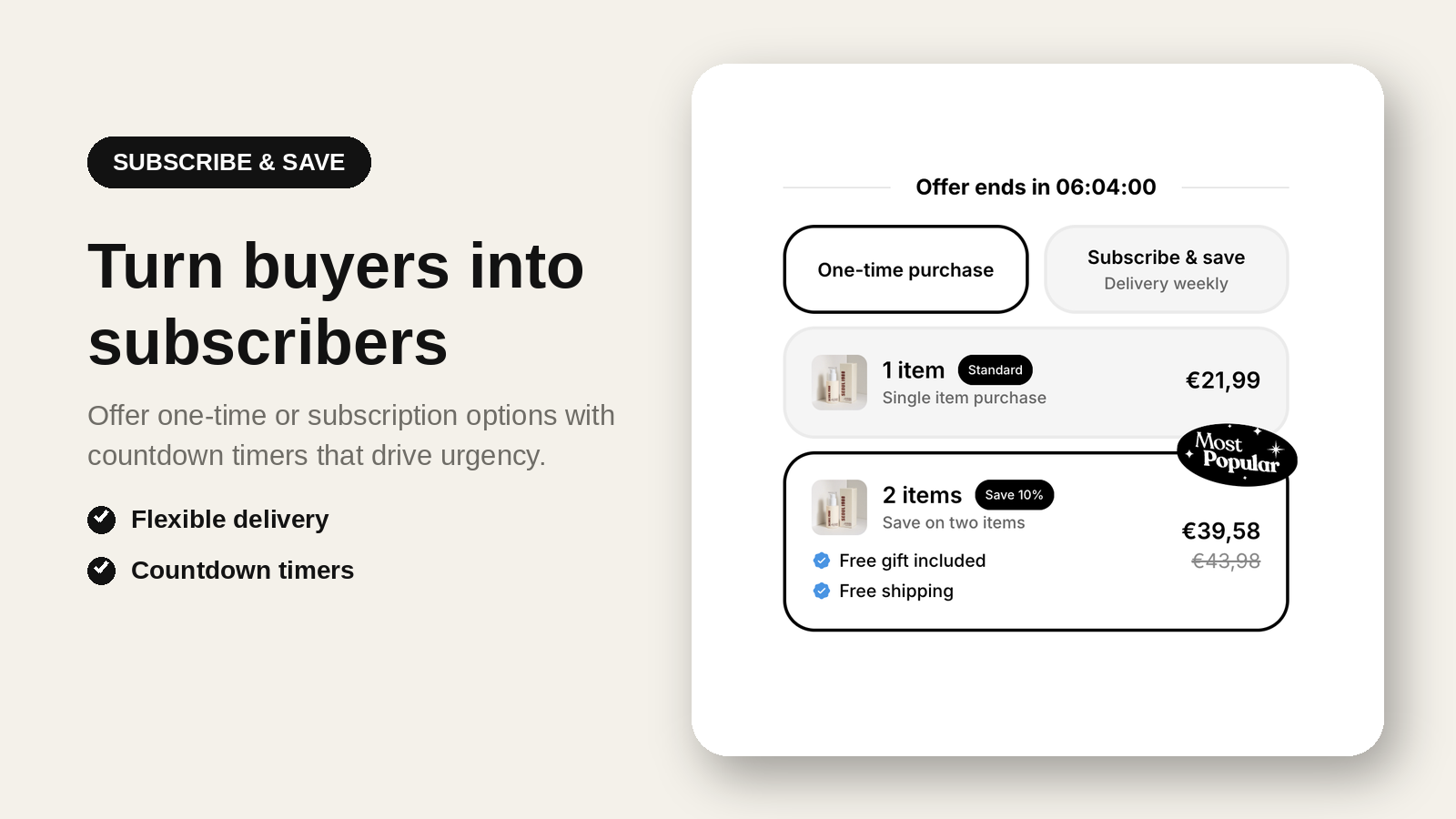 Subscribe and save with a countdown timer